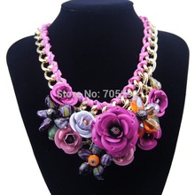 2014 Spring New Design Multicolor Metal Flower Rhinestones Crystal Bib Necklaces Pendant Luxury Statement Necklace Jewelry