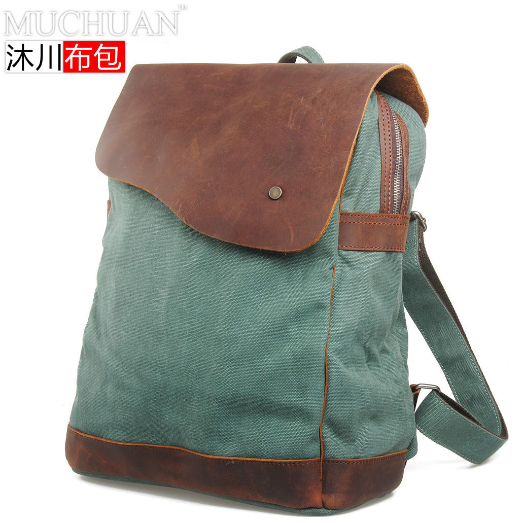 Free shipping best vintage canvas crazy horse leather unisex women backpack men travel bag preppy style