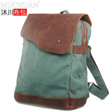 Free shipping best vintage canvas crazy horse leather unisex women backpack men travel bag preppy style school bag #MW-A832