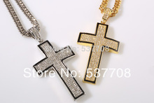 New 2014 Hip Hop 24K Gold Silver Rapper Vintage Crystal Cross Pendant Necklace Chain Men Jewelry
