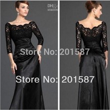Wholesale – 2014  Off-Shoulder 3/4 Sleeve Black Lace Satin A-line mother of bride dress,evening dress