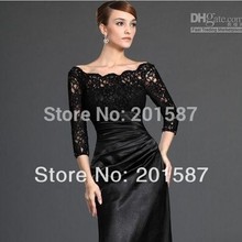 Wholesale 2014 Off Shoulder 3 4 Sleeve Black Lace Satin A line mother of bride dress