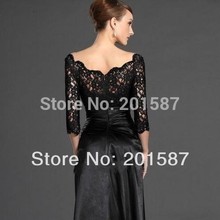 Wholesale 2014 Off Shoulder 3 4 Sleeve Black Lace Satin A line mother of bride dress