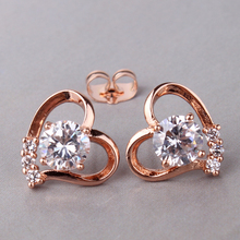 2014 Fashion Love Heart 18k Rose Gold Plated White Color Stones Stud Earrings Female Wholesale Free Shipping (GULICX E035.1)