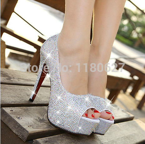 women s high heels rhinestone wedding shoes woman crystal banquet shoes bridal shoes height 11CM 5