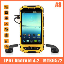 IP67 Waterproof Android Mobile Phone A8 4.0” Screen MTK 6572 Dual Core 1.2GHz GPS WiFi WCDMA Cell Phone SG Free Shipping