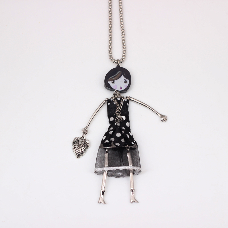 2pcs lot unique black dress fashion lovely new 2014 acrylics cloth girls figures necklace pendant for
