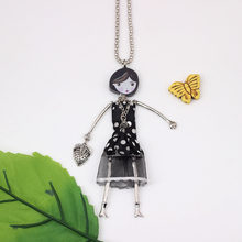2pcs lot unique black dress fashion lovely new 2014 acrylics cloth girls figures necklace pendant for