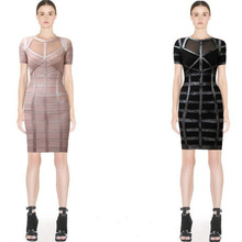 2014 new style High Quality Mini Good Elastic   O-Neck  Foil Print  Women Sexy  Ladies Party night club HL Bandage Dress H438