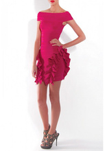 Free shipping new style High Quality Slash neck  Ruffles  Good Elastic Women Sexy  Ladies Party night club HL Bandage Dress H524