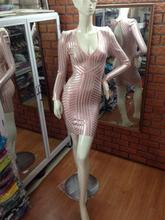 2014 new style High Quality Mini Good Elastic Foil Print V-Neck Plaid  Women Sexy  Ladies Party night club HL Bandage Dress H506