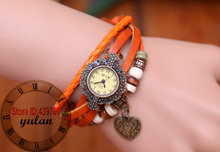 40pcs 2014 High Quality Women’s Woman Lady Girls Leather Vintage Style Jewelry Bracelet Gifts Quartz Wrist Watches heart Pendant
