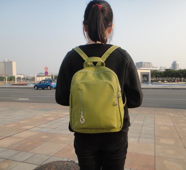 A107 green Hot 2014 sale fashion Backpacks waist bag material PU 30x33cm 3 different colors packing