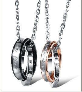 Romantic fashion EU style Forever LOVE Brand New Couple Necklace Set Full Steel NEVER FADE 866