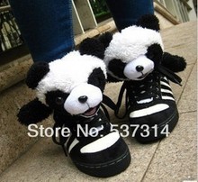 2014 New Unisex Korean style panda plush doll lovers sport shoes high-top women and men sneakers free shipping
