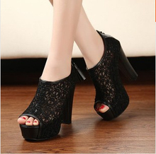 New Fashion Style Summer Ladies Sexy Lace Platform High Wedge Heel Sandals Woman Pums Free Shipping