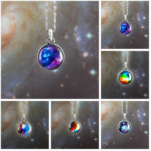 Best Mix Lovely Color Double Sided galaxy, nebula, space, Antique silver Tone Alloy pendant necklace  Friendship Couple Gift