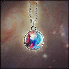 2014 NEW Galaxy Necklace Best Lovely Double Sided Nebula Space Antique Silver Alloy Pendant Necklace Friendship