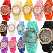 Geneva Silicone Golden Crystal Stone Quartz Ladies/Women/Girl Jelly Wrist Watch Candy Colors