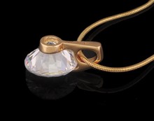 Single Round Stone Pendant Women 18k Gold Plated with Free Matching Chain