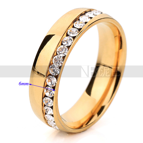 Round clear crystal 18K Gold plated ring fashion jewelry Channel Set CZ Crystals Full Size Wholesale