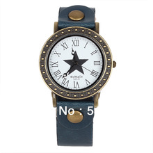 Accurate New Navy Blue Vintage Star Design Lady Quartz Wrist Watch Free Shipping New Free Shipping