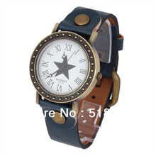 Accurate New Navy Blue Vintage Star Design Lady Quartz Wrist Watch Free Shipping New Free Shipping