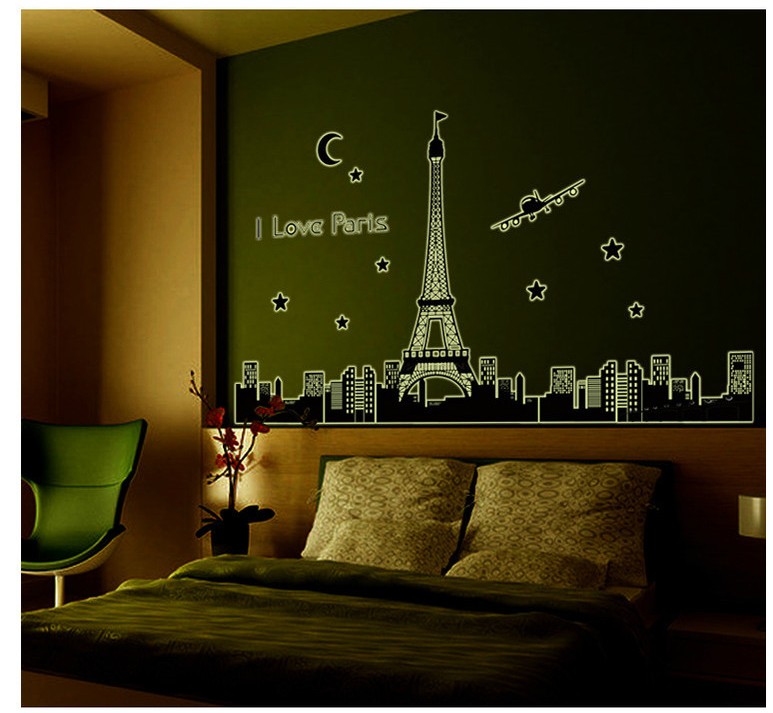novelty households glow in the dark diy home decor wall sticker eiffel tower mural posters bathroom 10 Attractive Dark Wall Paintings