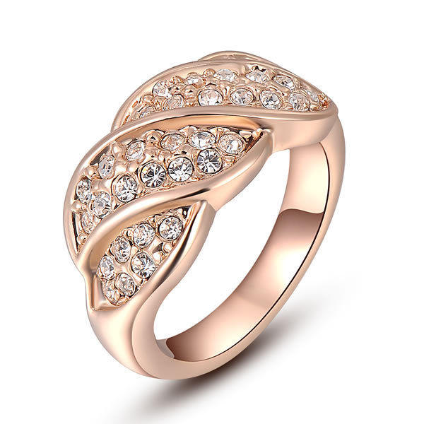 Romantic Anniversary Ring For Women 18K Rose Gold Plated Wave Shape Ring With SWA Element Ring