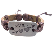 Fashion letter cupid love arrow dcrv genuine leather hemp rope bracelet accessories