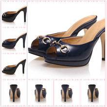 Summer Arrival Women’s Genuine Leather With Gold Ring Buckle High Heels Slippers,Brand Casual Shoes Drop Shipping Flip Flops