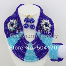 Blue African Beads Jewelry Set Handmade Chunky African Costume Jewelry set 2014 Big African Jewelry Set