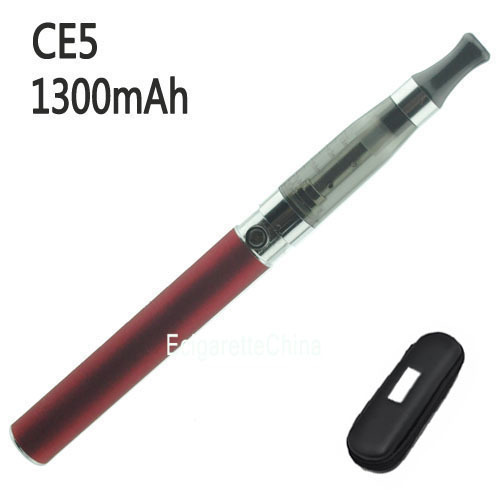 Ego 1300mAh CE5 Clearomizer atomizer Single E cigarette Starter Kit with Zipper Portable Bag red grey
