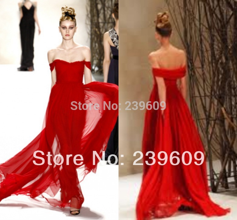 2014 New Arrival Red Off The Shoulder Open Back Sweetheart Empire Waist Floor Length A Line