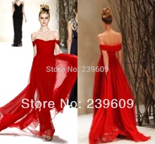2014 New Arrival Red Off The Shoulder Open Back Sweetheart Empire Waist Floor Length A Line Ruffle Chiffon Cheap Evening Dressse
