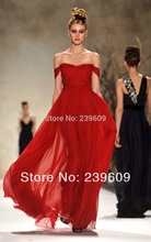 2014 New Arrival Red Off The Shoulder Open Back Sweetheart Empire Waist Floor Length A Line