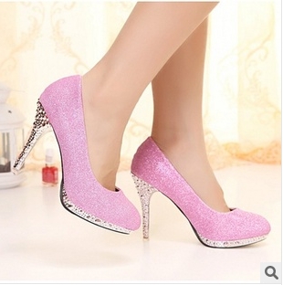 uropean and American fashion the new foreign trade single sequined shoes waterproof fine marry high heels