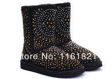 Snow boots 2014 female australia classic boots  women shoes genuine leather solid color with rivets and gold grommets snow boots