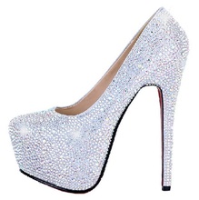 in stock! 2014 new women high heels shining rhinestone wedding shoes crystal shoes fashion bride&bridesmaid shoes 34-41 16CM!