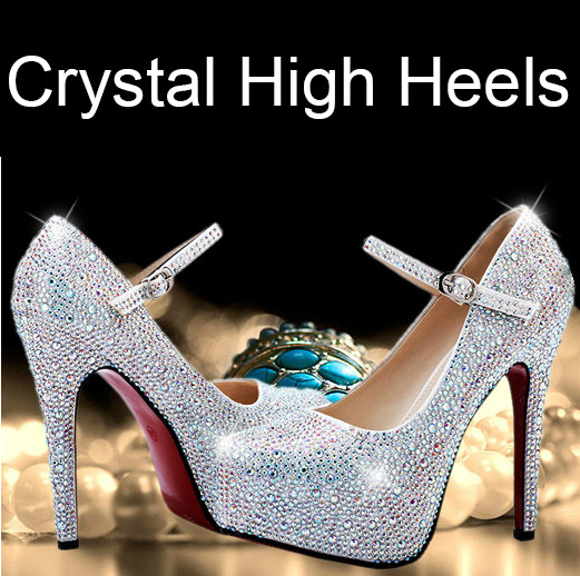 in stock 2014 new women high heels shining rhinestone wedding shoes crystal shoes fashion bride bridesmaid