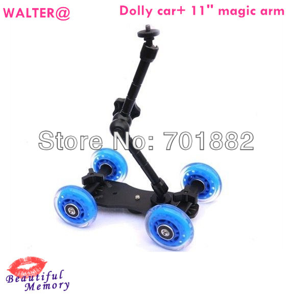 11 Magic Arm Portable Micro Camera Dolly Car with Blue Wheels for Smooth Video Steady Photography