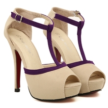 2014 New Arrival Apricot Fashion Sexy High Heel Platform Red Sole Party Wedding Women Summer Sandals