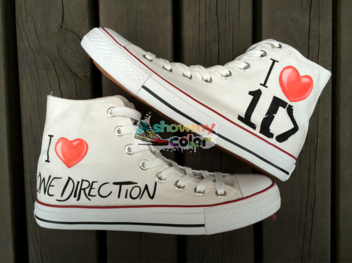 Custom Sneaker 1D One Direction High Top White Canvas Shoes for Men Women Hand Painted Unisex