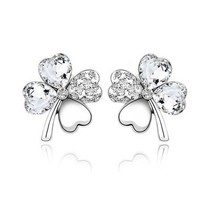 Clover wholesale white gold plated rhinestone crystal fashion earrings wedding jewelry women made with swarovski elements 14T19