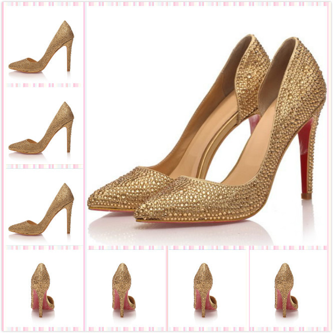 Free Shipping Fashion Sexy Pointed Toe With Rhinestone Pumps For Women Designer Brand Red Bottom High