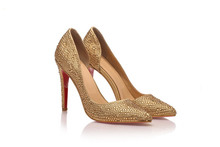 Free Shipping Fashion Sexy Pointed Toe With Rhinestone Pumps For Women Designer Brand Red Bottom High