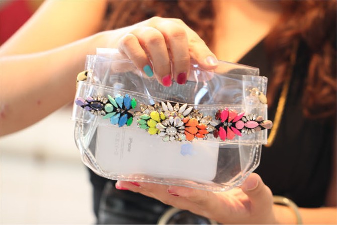 2014 crazy hot sale Rainbow colored gemstones transparent PVC bag women trendy shoulder bag handbag clutch