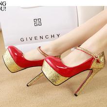 Free shipping 2014 spring and summer new fashion spell color high with sequined red wedding shoes women shoes