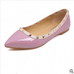 The new spring 2014 han edition of rivet pointed polychromatic light mouth sweet women s shoes