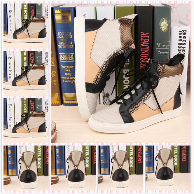 Brand Genuine Leather With double Zip Unisex Sneakers Casual High Top Flat With Sneakers For Women